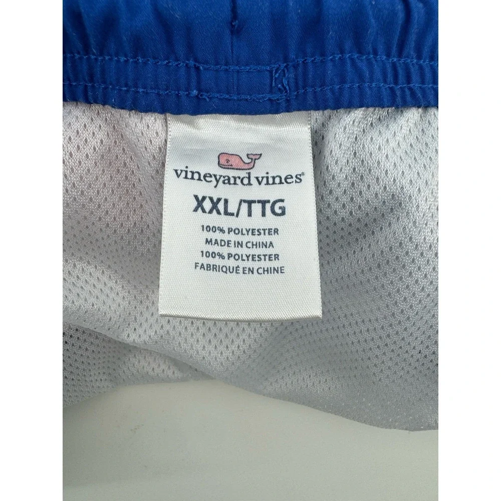 Vineyard Vines Men's Swim Shorts XXL USA Whale Striped Red White Blue Drawstring